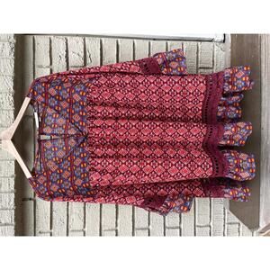 Woman Within Geometric Aztec Boho Tunic Lace Eyelet Crochet Sleeve 2XL 26 28